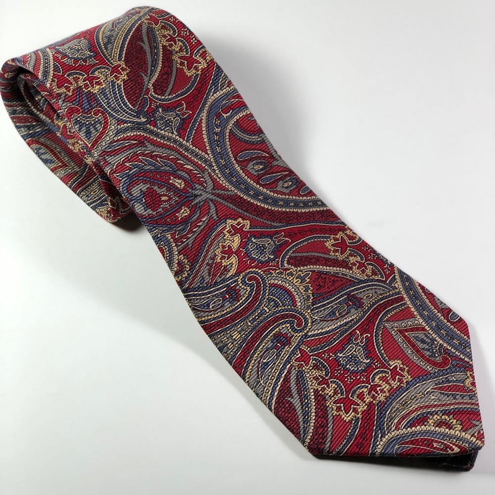 100% SILK ACCENTS TIE Paisley Floral blue red 3.75